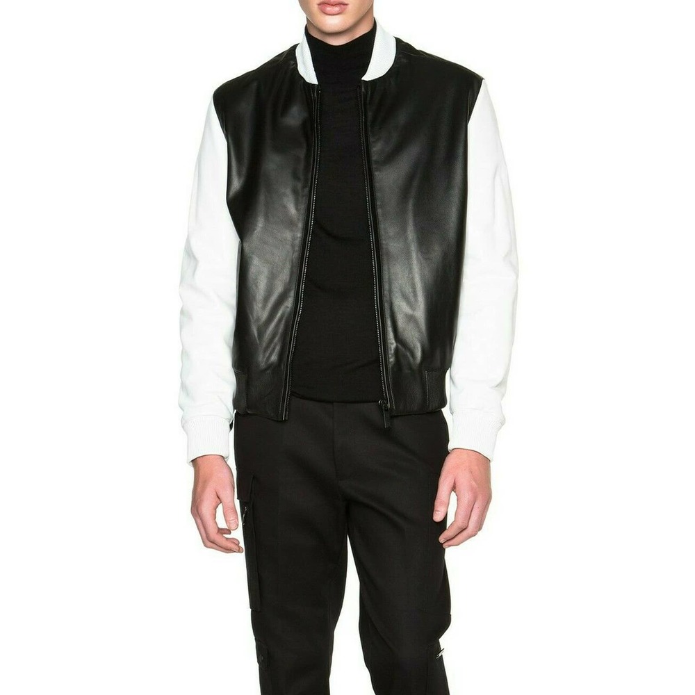 Calvin Klein Collection Iseo Two Tone Leather Plonge Bomber Jacket 36/US‎ Italy